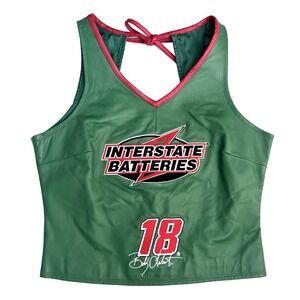 Vtg Leather Nascar Bobby Labonte 18 Moto Crop Top Women M L Interstate Batteries